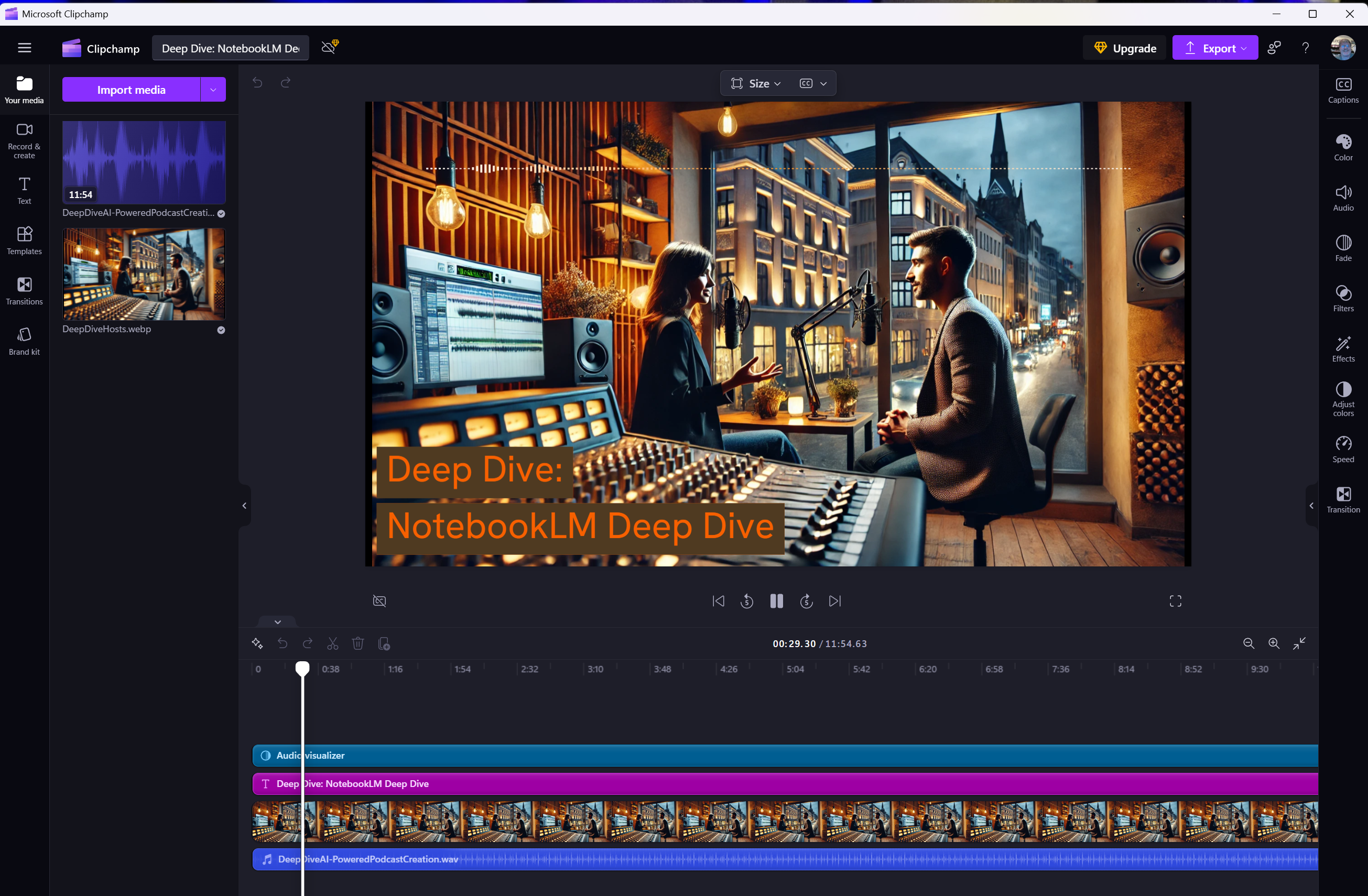 Microsoft Clipchamp Video Editor - Podcast Editing Screenshot of Microsoft Clipchamp video editor interface