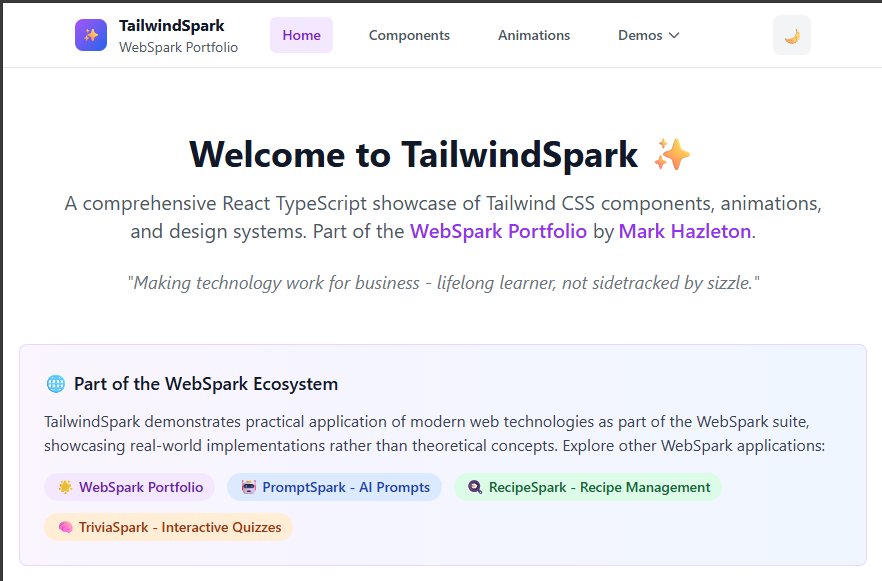 TailwindSpark Home Screenshot 