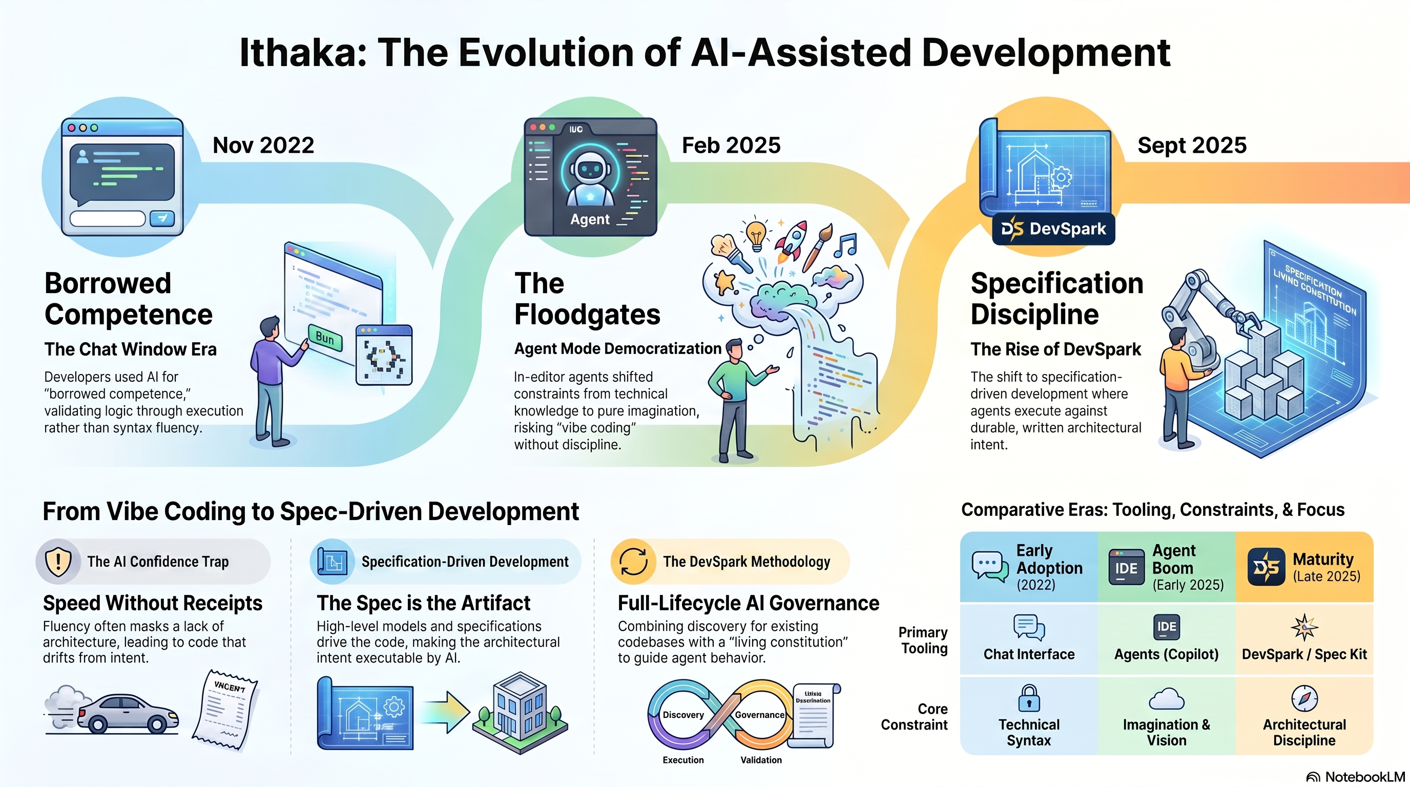 Ithaka Gave You the Journey: AI-Assisted Development — a three-year voyage from early ChatGPT experiments to the specification-driven discipline behind DevSpark