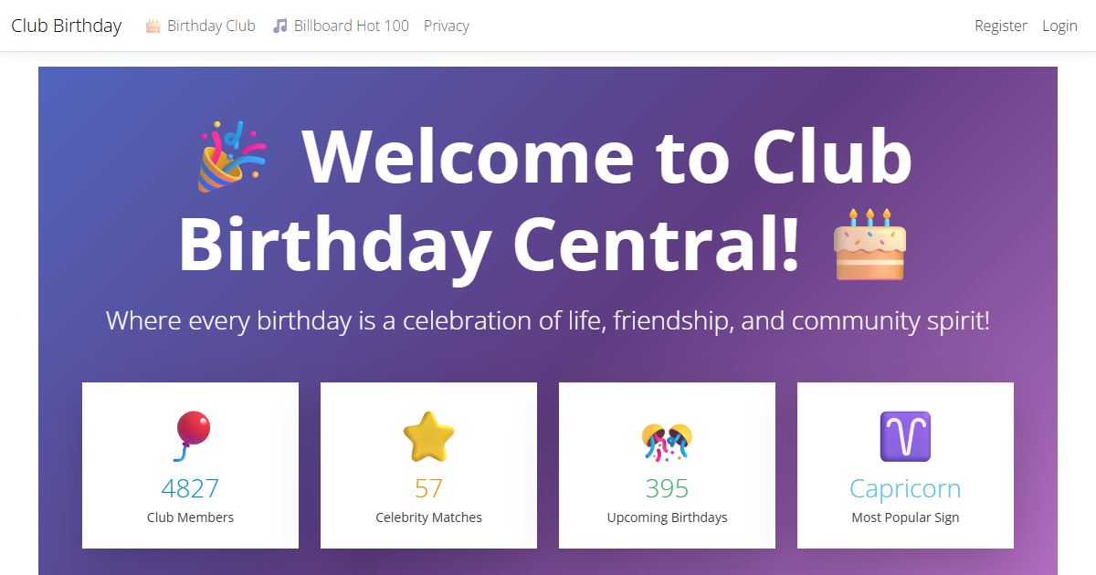 ClubBirthday.org preview